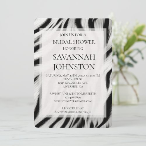Black White Zebra Animal Print Bridal shower Invitation