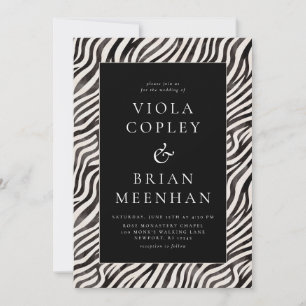 Black White Zebra Animal Print Glam Wedding Invitation