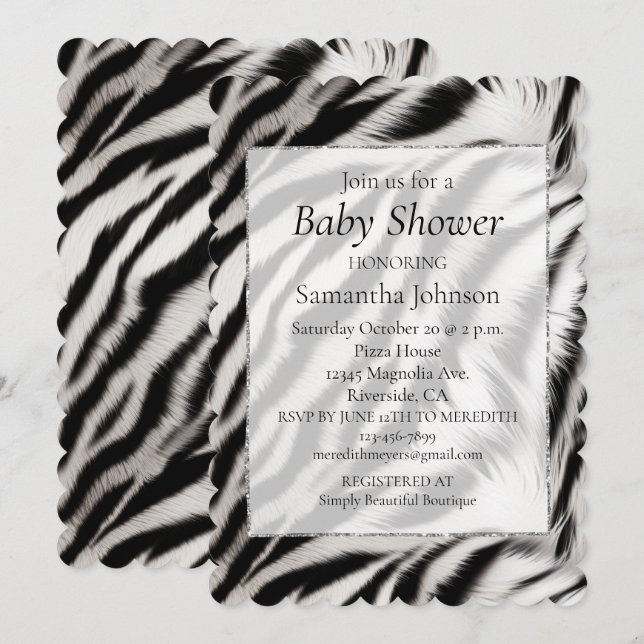 Black White Zebra Animal Print Safari Invitation (Front/Back)