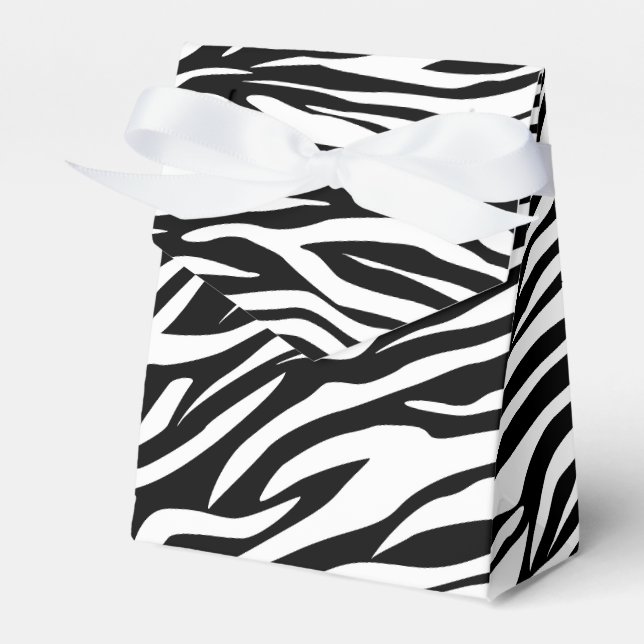 Black white zebra animal print wedding favor boxes (Front Side)
