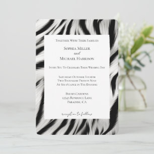 Black White Zebra Animal print Wedding Invitation