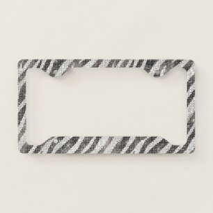 Black White Zebra Animal Sparkle License Plate Frame