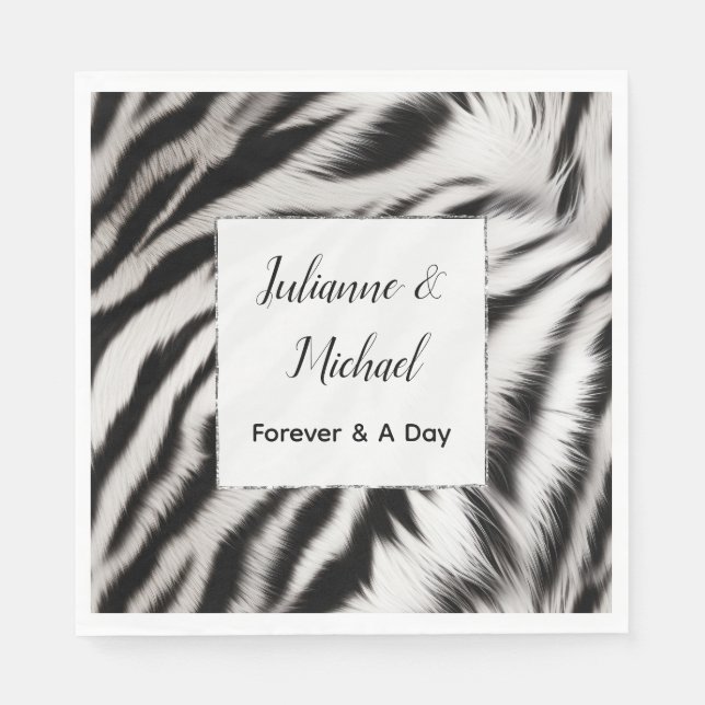 Black White Zebra Animal Wedding Napkins (Front)