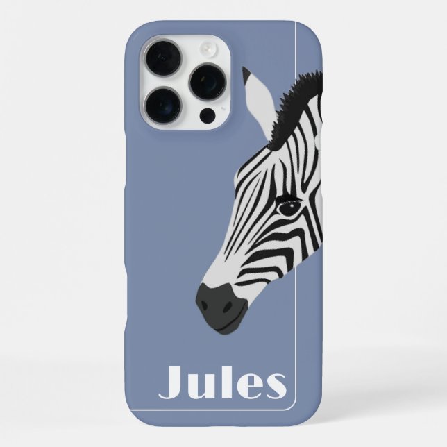 Black White Zebra Blue add Name iPhone Case (Back)