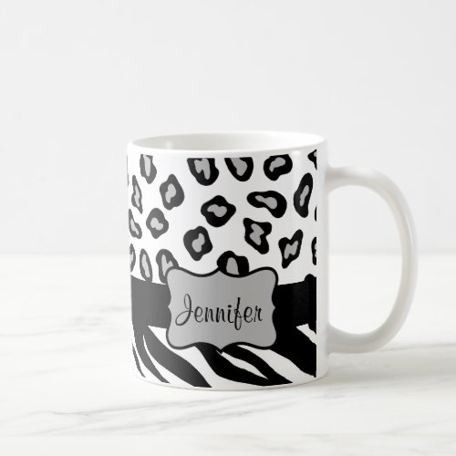 Black  White Zebra  Cheeta Skin Personalized Coffee Mug