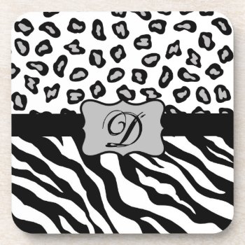 Black & White Zebra & Cheeta Skin Personalized Drink Coaster by phyllisdobbs at Zazzle