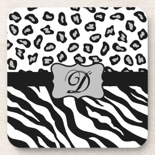 Black  White Zebra  Cheeta Skin Personalized Drink Coaster