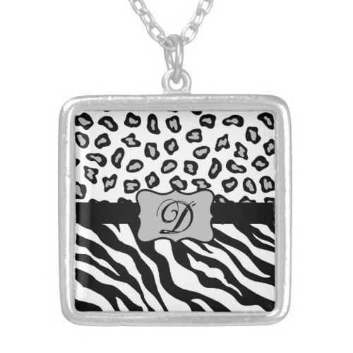 Black  White Zebra  Cheeta Skin Personalized Silver Plated Necklace