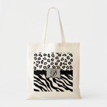 Black & White Zebra & Cheeta Skin Personalized Tote Bag by phyllisdobbs at Zazzle