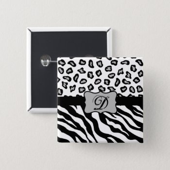 Black & White Zebra & Cheetah Skin Name Badge Button by phyllisdobbs at Zazzle
