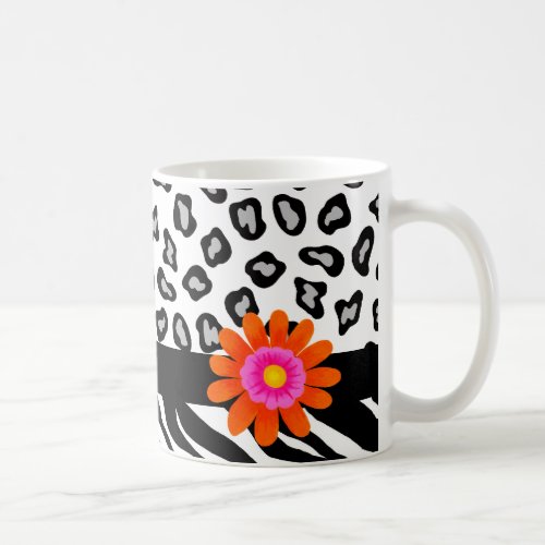 Black  White Zebra  Cheetah Skin  Orange Flower Coffee Mug