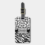 Black &amp; White Zebra &amp; Cheetah Skin Personalized Luggage Tag at Zazzle