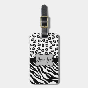 Black & White Zebra & Cheetah Skin Personalized Luggage Tag