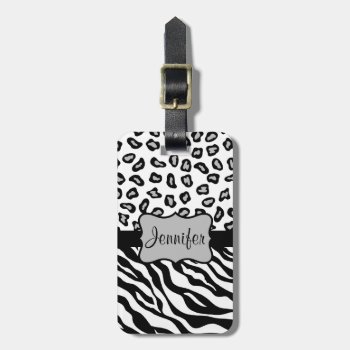 Black & White Zebra & Cheetah Skin Personalized Luggage Tag by phyllisdobbs at Zazzle