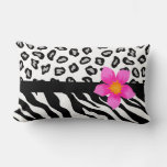 Black &amp; White Zebra &amp; Cheetah Skin &amp; Pink Flower Lumbar Pillow at Zazzle