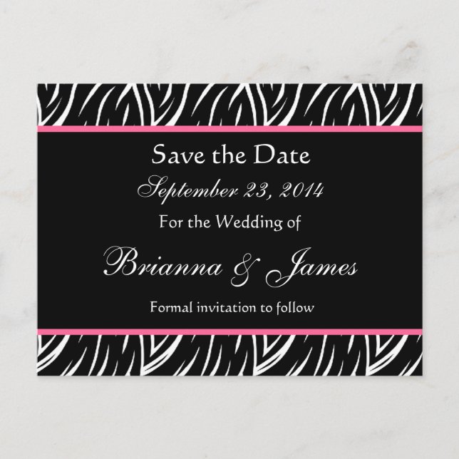 Black White Zebra Flame Custom Save The Date Announcement Postcard (Front)