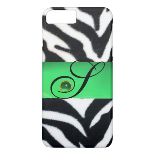 BLACK WHITE ZEBRA FUR EMERALD GREEN GEM MONOGRAM iPhone 8 PLUS7 PLUS CASE