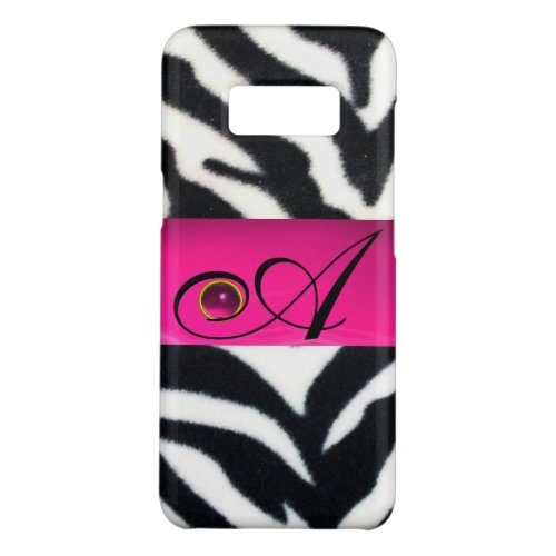 BLACK WHITE ZEBRA FUR  FUCHSIA  PINK GEM MONOGRAM Case_Mate SAMSUNG GALAXY S8 CASE