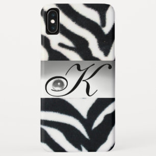 BLACK WHITE ZEBRA FUR GREY GEM MONOGRAM, iPhone XS MAX CASE