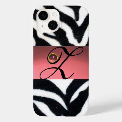 BLACK WHITE ZEBRA FUR  PINK GEM MONOGRAM Case_Mate iPhone 14 CASE