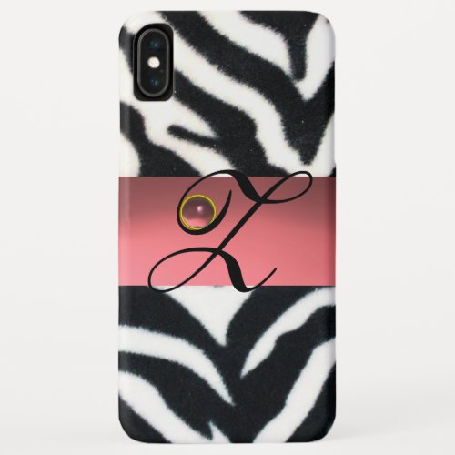 BLACK WHITE ZEBRA FUR  PINK GEM MONOGRAM iPhone XS MAX CASE