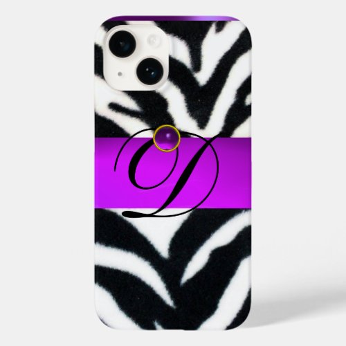 BLACK WHITE ZEBRA FUR VIOLET PURPLE GEM MONOGRAM Case_Mate iPhone 14 CASE