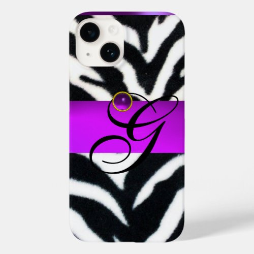 BLACK WHITE ZEBRA FUR VIOLET PURPLE GEM MONOGRAM Case_Mate iPhone 14 CASE