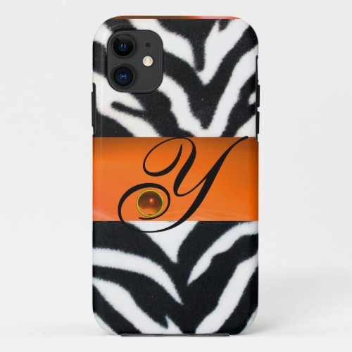 BLACK WHITE ZEBRA FUR YELLOW ORANGE GEM MONOGRAM iPhone 11 CASE