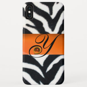 BLACK WHITE ZEBRA FUR YELLOW ORANGE GEM MONOGRAM, iPhone XS MAX CASE