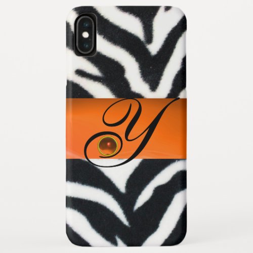 BLACK WHITE ZEBRA FUR YELLOW ORANGE GEM MONOGRAM iPhone XS MAX CASE