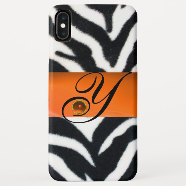 BLACK WHITE ZEBRA FUR YELLOW ORANGE GEM MONOGRAM, Case-Mate iPhone CASE (Back)