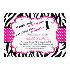 Black & White Zebra Girls First Birthday Invite