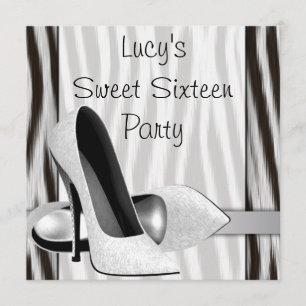 Black White Zebra High Heel Shoes Sweet 16 Party Invitation