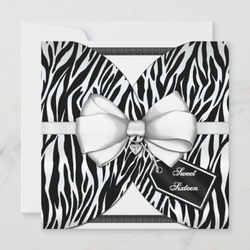 Black White Zebra Invite Ribbon &amp; Jeweled Bow