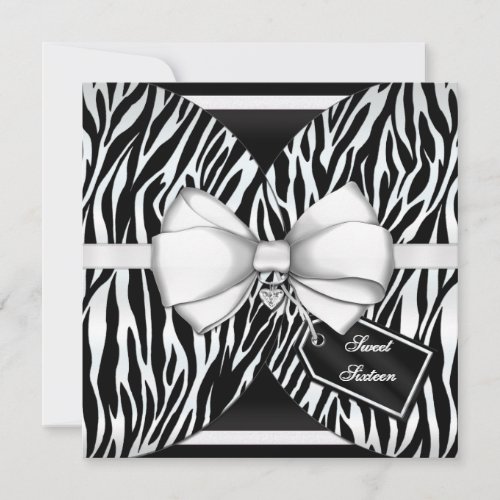 Black White Zebra Invite Ribbon &amp; Jeweled Bow