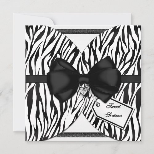 Black White Zebra Invite Ribbon &amp; Jeweled Bow