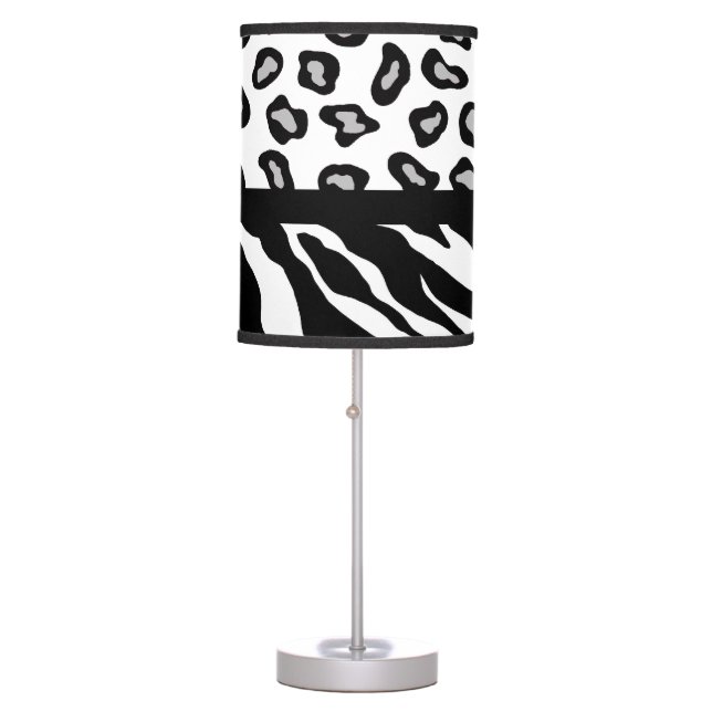 Black White Zebra Leopard Skin Combination Table Lamp (Front)
