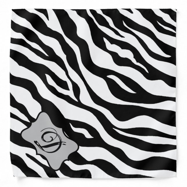 Black White Zebra Leopard Skin Monogram Bandana (Front)