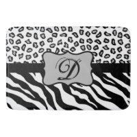 Black White Zebra Leopard Skin Monogram Bathroom Mat