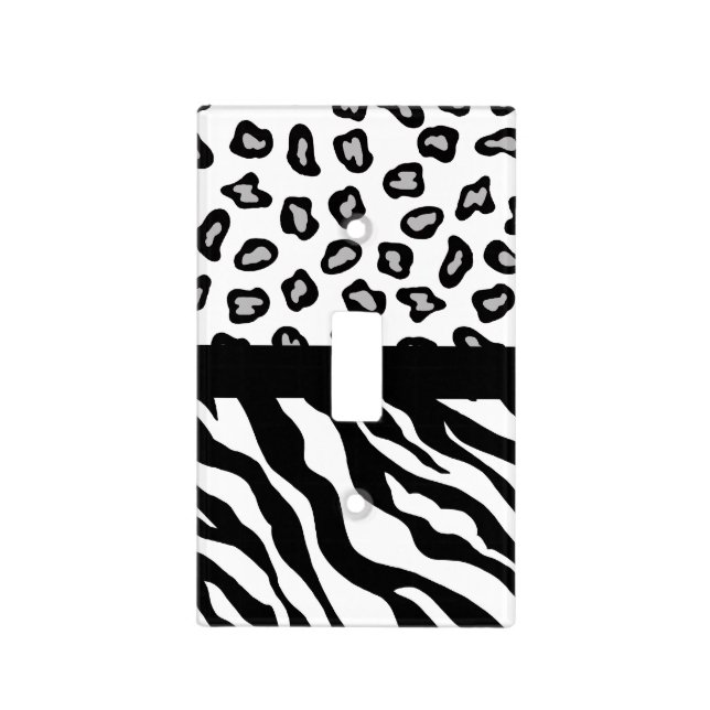 Black White Zebra Leopard Skin Monogram Light Switch Cover (Front)