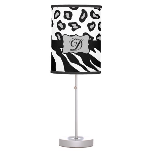 Black White Zebra Leopard Skin Monogram Table Lamp