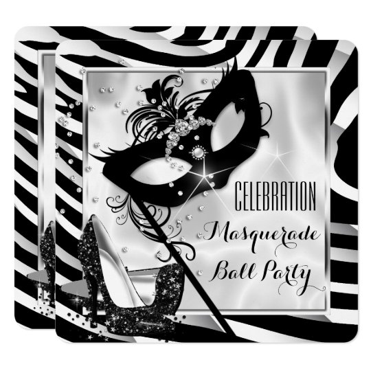 Black White Zebra Masquerade Ball Party 2 Invitation