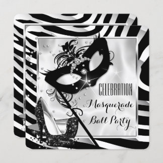 Black White Zebra Masquerade Ball Party 2 Invitation