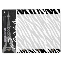 Black &amp; White Zebra; Paris Dry Erase Board With Keychain Holder
