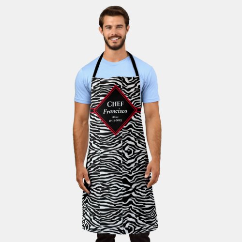  Black White Zebra Pattern Chef Personalize  Apron