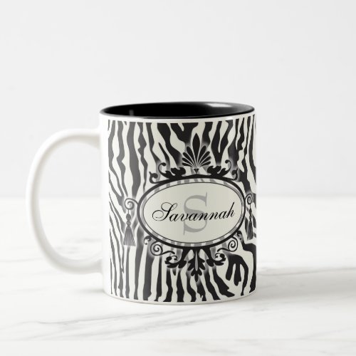 Black  White Zebra Pattern Custom Name  Monogram Two_Tone Coffee Mug