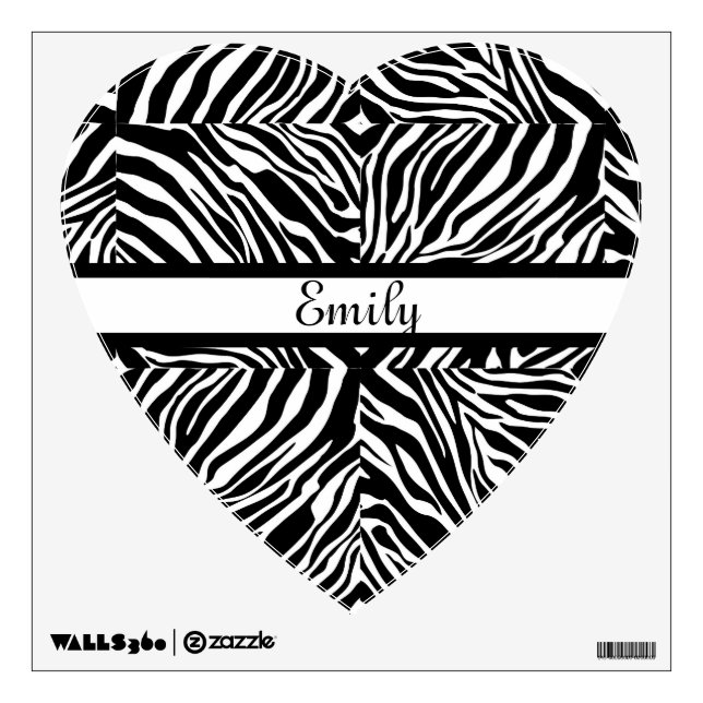 Black & White Zebra Pattern Heart Personalized Wall Sticker (Front)