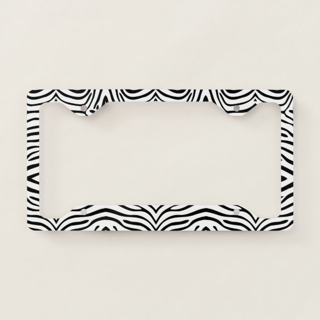 Black& White Zebra Pattern License Plate Frame (Front)
