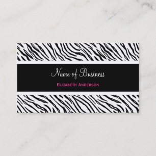 Black White Zebra Pink Accent Business Card