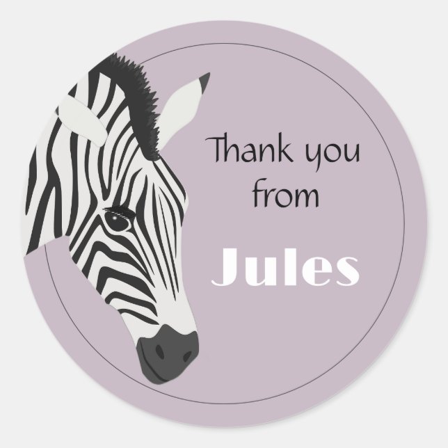 Black White Zebra Pink Thank you Classic Round Sticker (Front)
